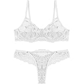 Ausing Women's See-through Mesh Floral Embroidered Lingerie Set Sexy Underwire S-XL