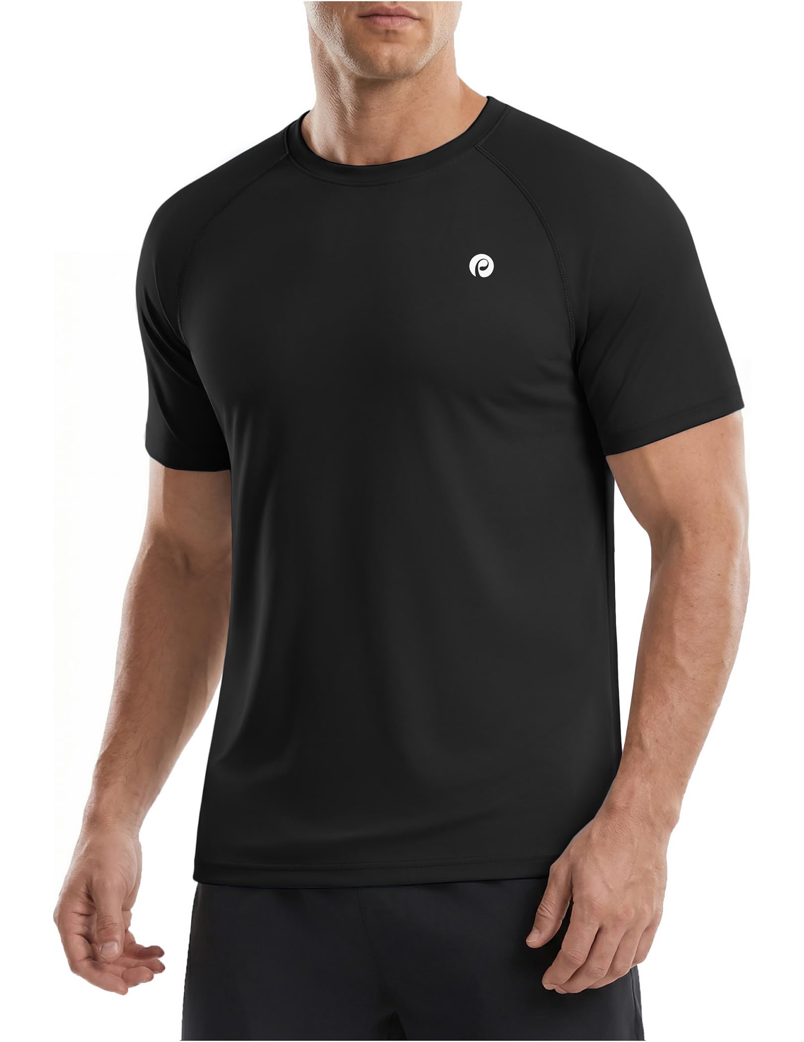 PINSPARK Black T Shirts for Men Lightweight Short Sleeve Crew Neck Gym Shirts Moisture Wicking Summer Classic Casual Tee Tops S