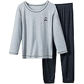 Umeyda Kids Boys Soft Modal Pajama Set Cozy Long Sleeve Sleepwear Nightwear 2 Pcs Pj Set, 4-14 Years