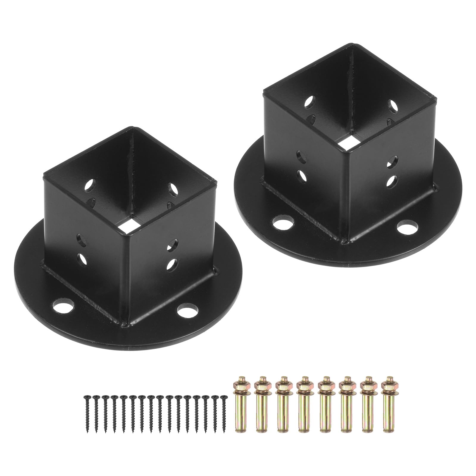 uxcell 2pcs Square Floor Flange, 2" X2" Post Base Brackets Kit Wall Mount for Deck Railing Mailbox, Black