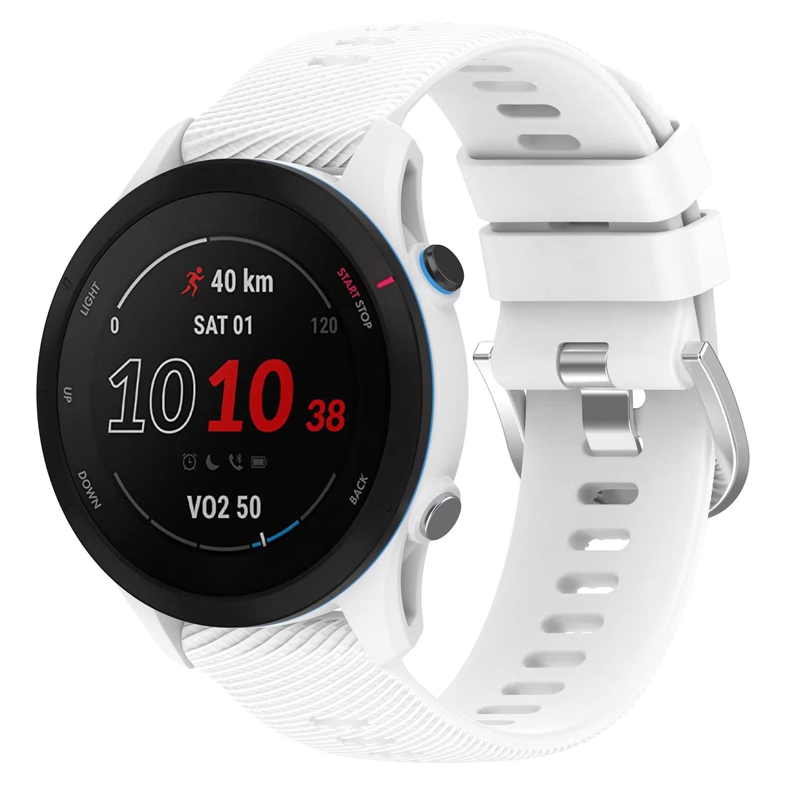 FTRONGRT Soft Silicone 18mm Watch Strap for Garmin Forerunner 255S Music, Replacement Wristband Bands Bracelet for Garmin Forerunner 255S Music.White
