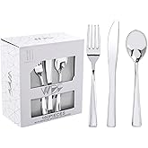 WDF 160 Pieces Silver Plastic Silverware - Silver Disposable Silverware - Plastic Silverware Heavy Duty - 80 Forks 40 Knives 40 Spoons - Disposable Cutlery Perfect for Party Baby Shower Wedding Spring