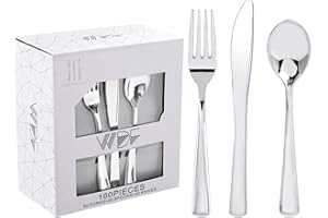 WDF 160 Pieces Silver Plastic Silverware - Silver Disposable Silverware - Plastic Silverware Heavy Duty - 80 Forks 40 Knives 40 Spoons - Disposable Cutlery Perfect for Wedding Party Valentine's Day