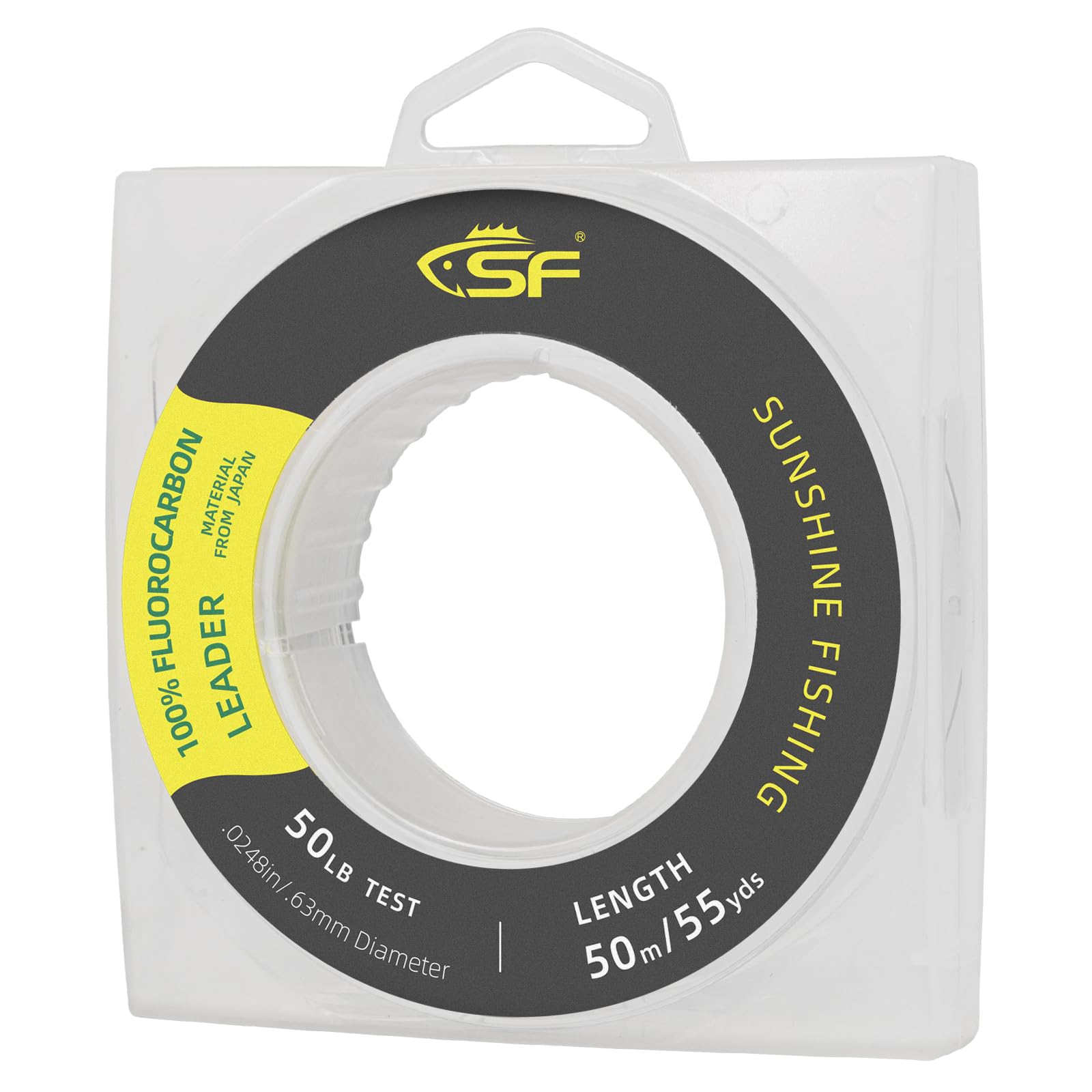 SF 100% Pure Fluorocarbon leader material Fishing Line Virtually Invisible Shock Resistant Increased Sensitivity Sink Fast Clear 55yd 50LB