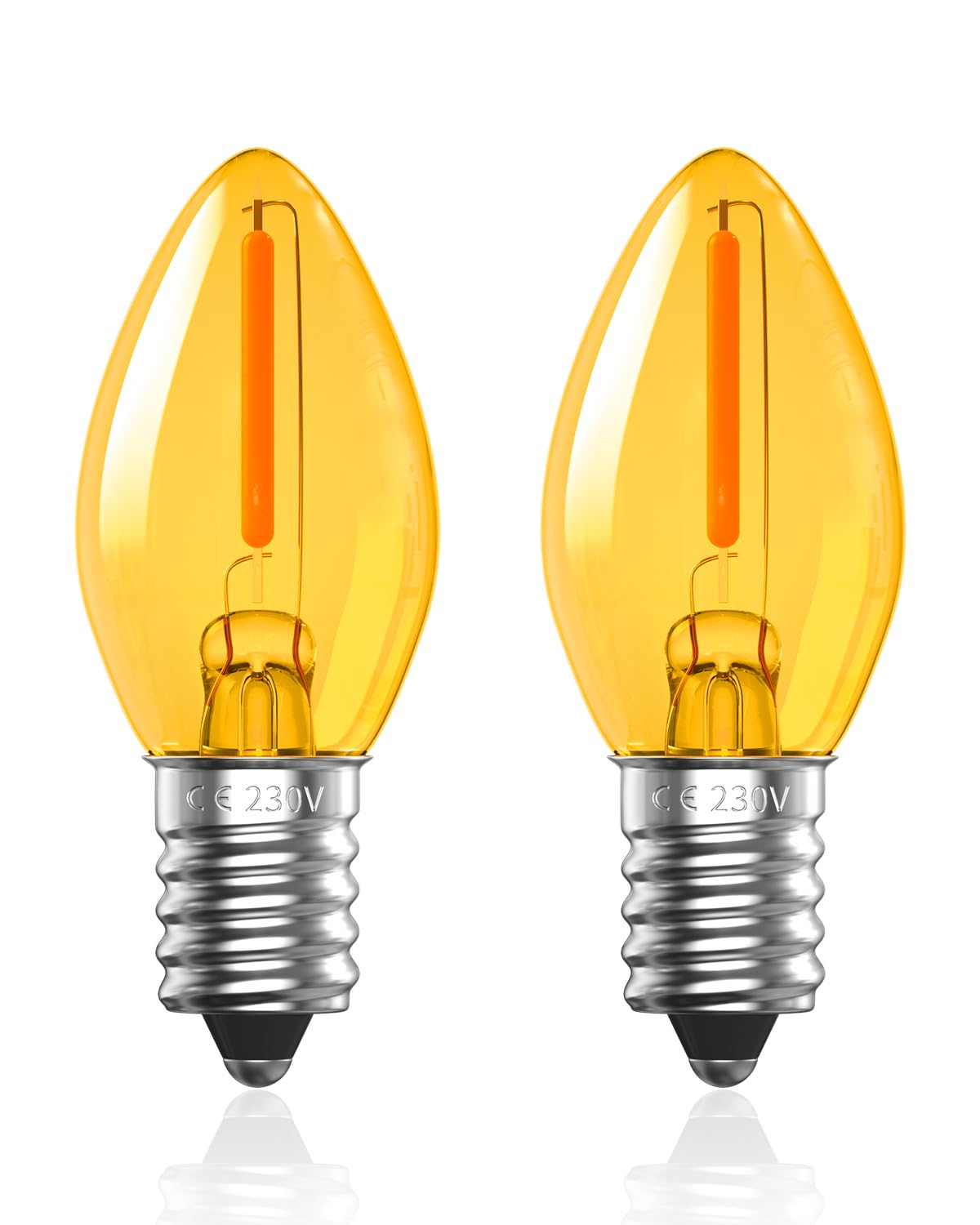 Luxvista 0.5W E14 LED Vintage Light Bulb, Warm White, C7 Salt Lamp Bulb, Edison Screw SES Base, 2000K Orange Amber Glass Dim Night Light, Equivalent 5W, Non-Dimmable, 2-Pack