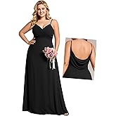 Ever-Pretty Women's Chiffon Pleated Spaghetti Straps Sleeveless A Line Plus Size Bridesmaid Dresses Formal Gown