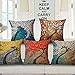 Geepro 18x18 inches Oil Painting Linen Pillow Case Covers Square Decorative Cushion Covers Set of 4