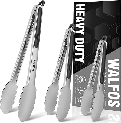 Walfos Kitchen Tongs 3pc Set Food Grade Stainless Steel Non-Slip Grip 18-30cm