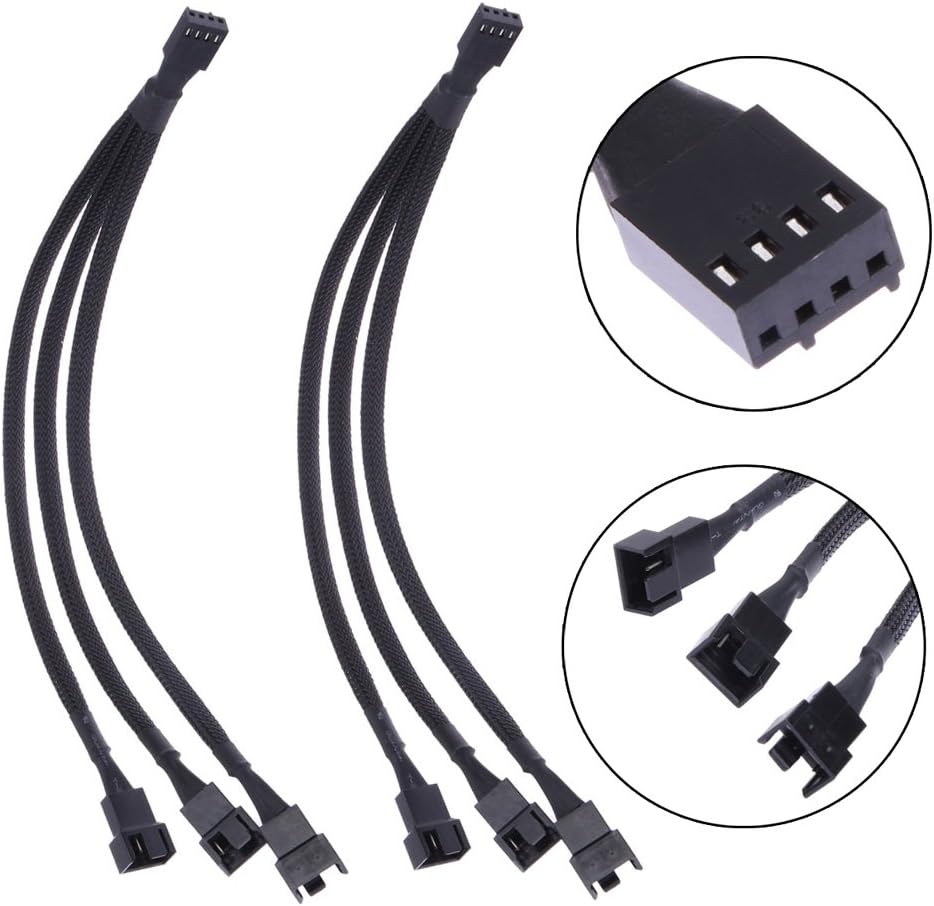 Malayas 4 pin PWM Fan Cable 1 to 3 ways Splitter Black Sleeved Extension Cable (2pcs) - Image 4