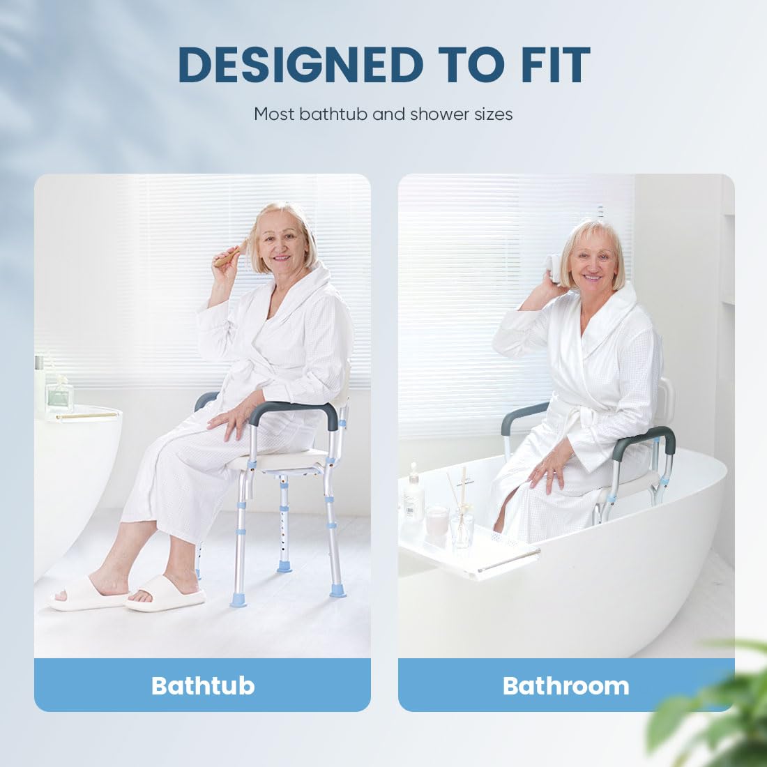 OasisSpace Heavy Duty Shower Chair with Back and Arms 300lb, Bathtub Chair with Handles - Medical Tool Free Shower Cutout Seat for Handicap, Disabled, Seniors & Elderly