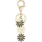 SELOVO Initial Keychain Daisy Flower Key Chain for Women Cute Pink Letter Keyring