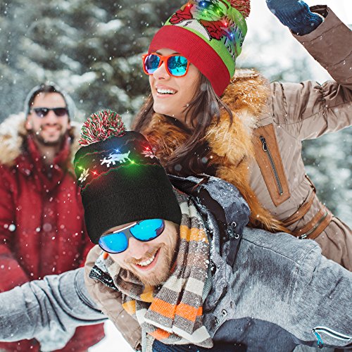 LED Light-up Knitted Ugly Sweater Holiday Xmas Christmas Beanie - 3 Flashing Modes (FA La La Beanie) Multicolored - Image 9