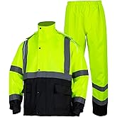FONIRRA Hi Vis Safety Rain Jacket for Men,Class 3 High Visibility Rain Gear,Rain Suits for Men Waterproof Heavy Duty for Work