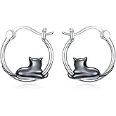 Midari Animal Huggie Hoop Earrings Hypoallergenic Sterling Silver Elephant/Unicorn/Black Cat/Dinosaur/ Panda/Pug/Turtle/Sloth/Axolotl/Frog/Raccoon/Dachshund Earrings valentines day gifts for dog lovers