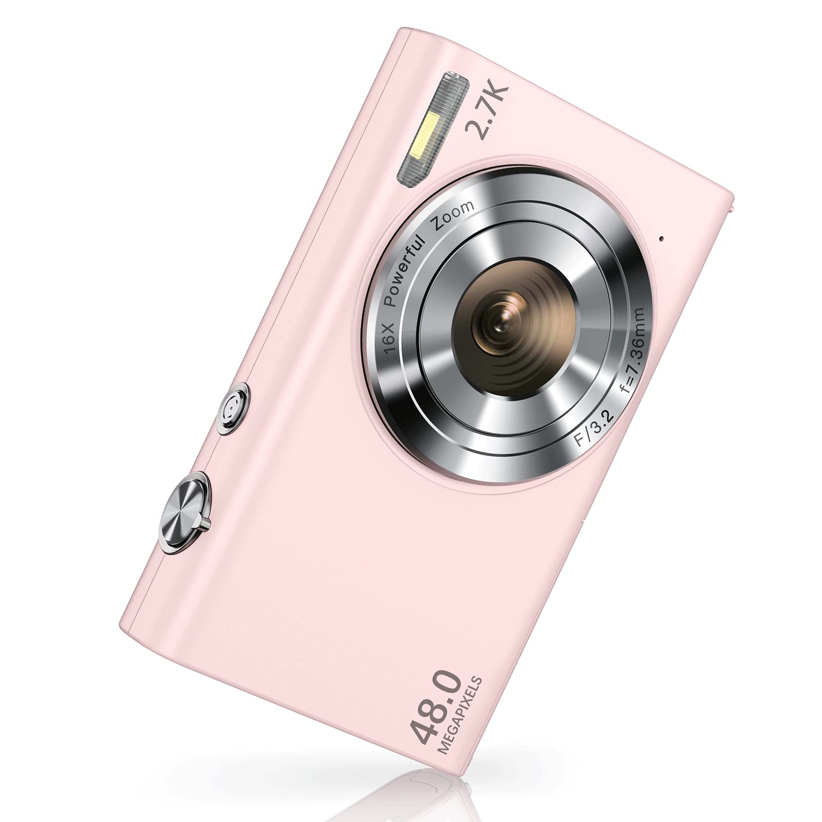 Sevenat Digital Camera 48MP 2.7K Compact Pink with 16X Zoom, Image Stabilization, Autofocus, 3" Screen, FHD 1080p Video, for Teens/Students