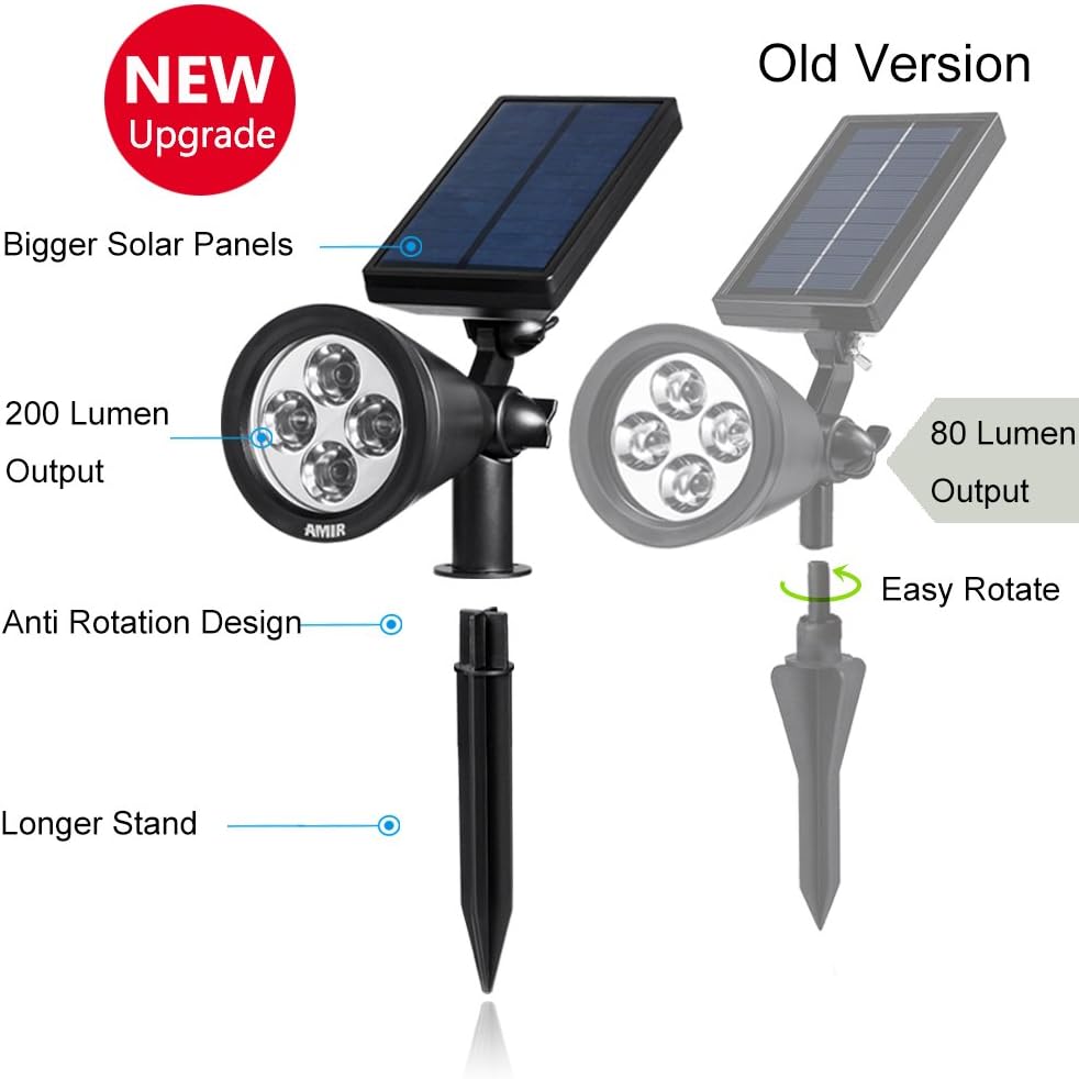 Amir Solar Spotlights Outdoor Upgraded Waterproof 4 Led Solar Security Landscape Lights Adjustable Solar Garden Light With Auto Onoff For Yard