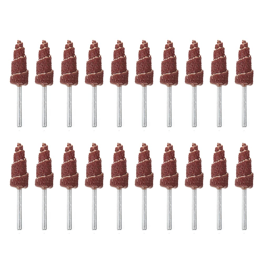 KYNKO 3x10mm 30Pcs Cone Shape Abrasive Sandpaper Flap Sanding Wheel Grinding Head Rotary Tool for Grinding and Polishing on Surface and Side Face 1/8" Shank
