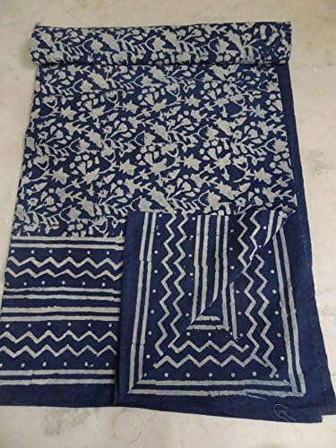Tribal Asian Textiles Block Print Tapestry Cotton Spread or Tablecloth Blue