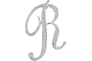 LiaSun A-Z 26 Letters Pins Brooches Silver Plated Metal Broaches Pins-Clear Crystal Initial Breastpin