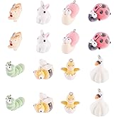 Craftdady 16 pcs Resin 3D Animal Charms for Jewelry Making Cute Duck Rabbit Snail Bees Ladybug Forest Animal Dangle Pendants for DIY Craft Earring Bracelet Necklace Making