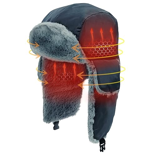 MZQLN Heated Trapper Hat, 24.8 Inch Electric Winter Heated Hat with Rechargeable Battery for Men Women Navy Blue