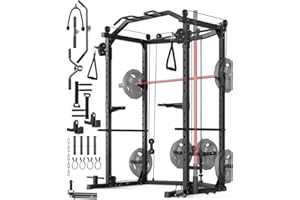 TackView Multi-Functional Power Cage with Cable Crossover, 1600 LB Capacity Home Gym Squat Rack, Strength Training Rack & Att