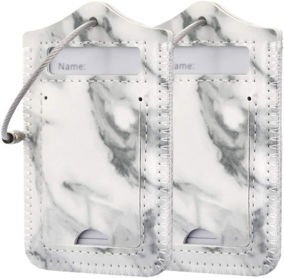  | kandouren Little White Marble Leather Luggage Bag Tags 2 Pieces Set, travel tags for small bag or backpack, for men and women | Luggage Tags