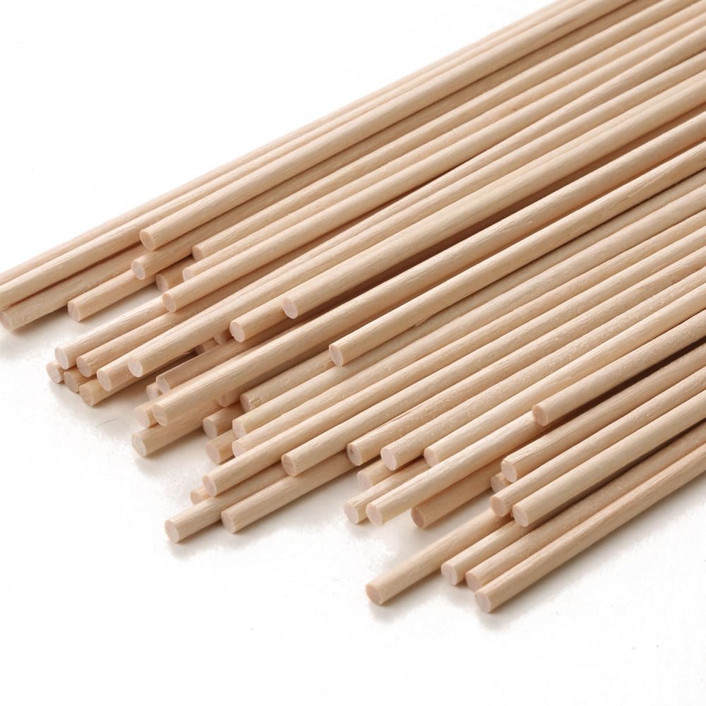 100PCS 1/8 x 12 Inch Dowel Rods Wood Sticks Wooden Dowel Rods - Unfinished Natural Wood Craft Dowel Rods - for Crafts and DIY