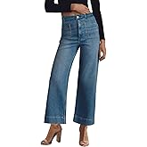 KUNMI Women's Wide Leg High Waisted Stretchy Straight Leg Jeans Baggy Loose Trendy Ankle Denim Pants