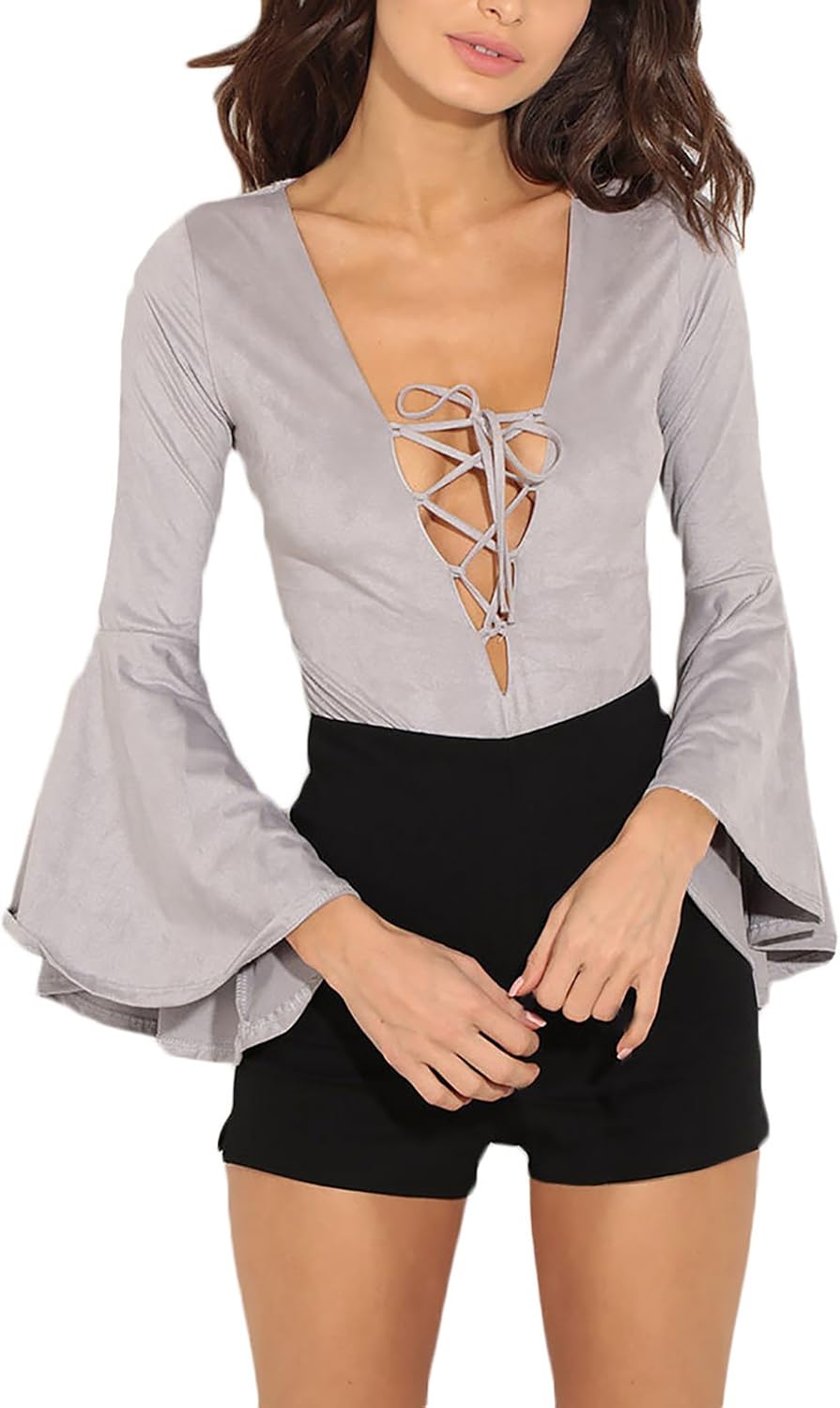 Mädchen Langarm T-Shirts - Figurbetonte Tops Mit Puffärmeln Und V-Ausschnitt