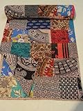 Tribal Asian Textiles Block Print Patch Work Kantha Quilt , Kantha Blanket Bedspread, Patch Kantha Throw, Twin Kantha, Kantha Rallies Indian Sari Quilt 006