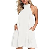AUSELILY Womens Summer Dress Sleeveless Halter Neck Beach Dress Casual Sundresses with Pockets
