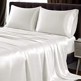 SiinvdaBZX 4Pcs Satin Sheet Set Queen Size 15-Inch Deep Pocket, Ivory White | Ultra Silky Soft Satin Bed Sheets Similar to Silk Sheets, Includes 1 Fitted Sheet, 1 Flat Sheet, 2 Satin Pillowcases