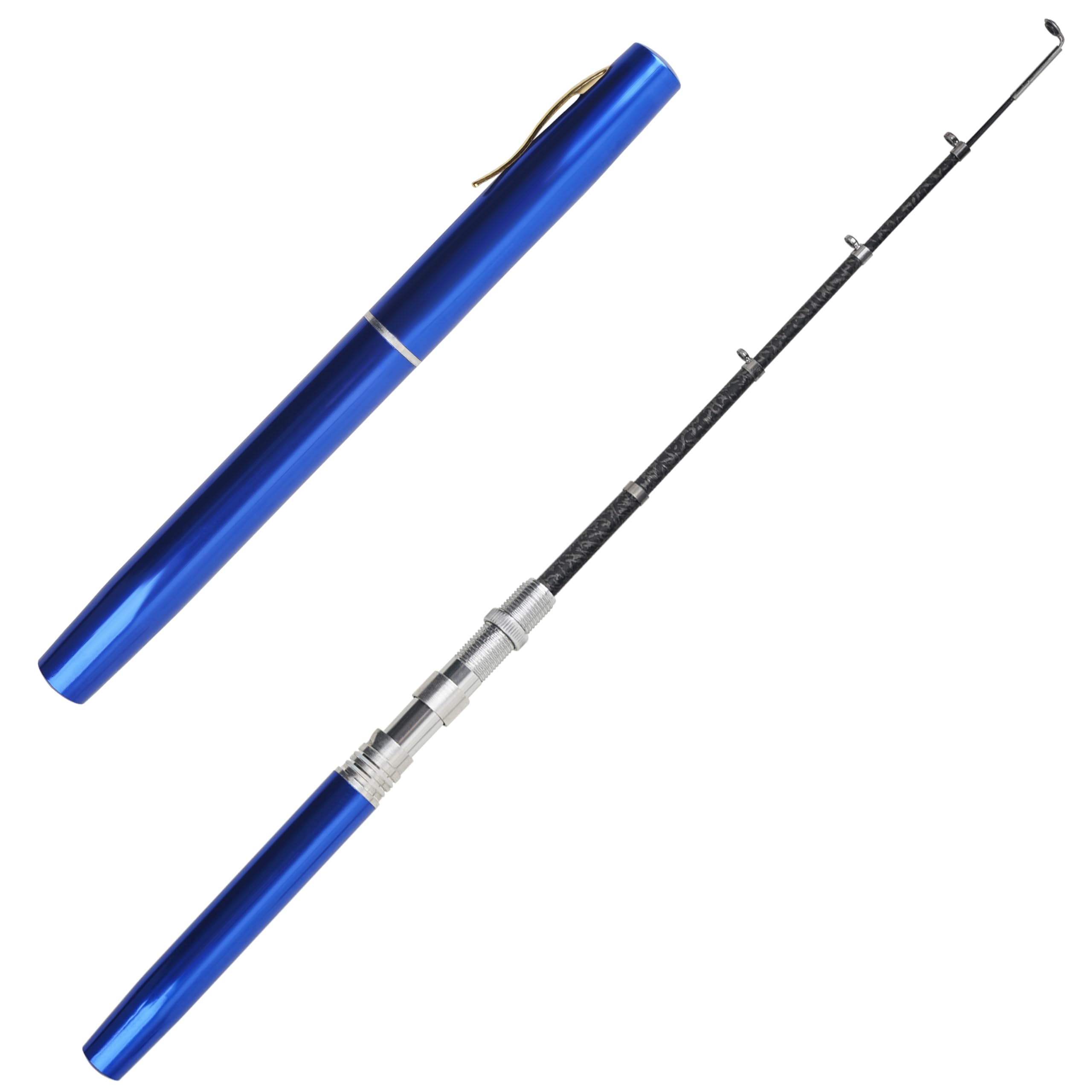 Mini Pen Fishing Pole Telescopic Fishing Rod Portable Pocket Aluminum Alloy Rod Pen Carbon Fiber Collapsible Fishing Pole for Outdoor Saltwater Freshwater(Blue, 1.6M)
