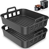 PINTAUR Silicone Air Fryer Liners 2 Pcak for Ninja DZ401 DZ550 DZ302 SL401 SL451 COSORI, Chefman, Instant DoubleStack XL Air Fryer and 6-in-1 9-10QT Dual Baskets, Reusable AirFryer Accessories