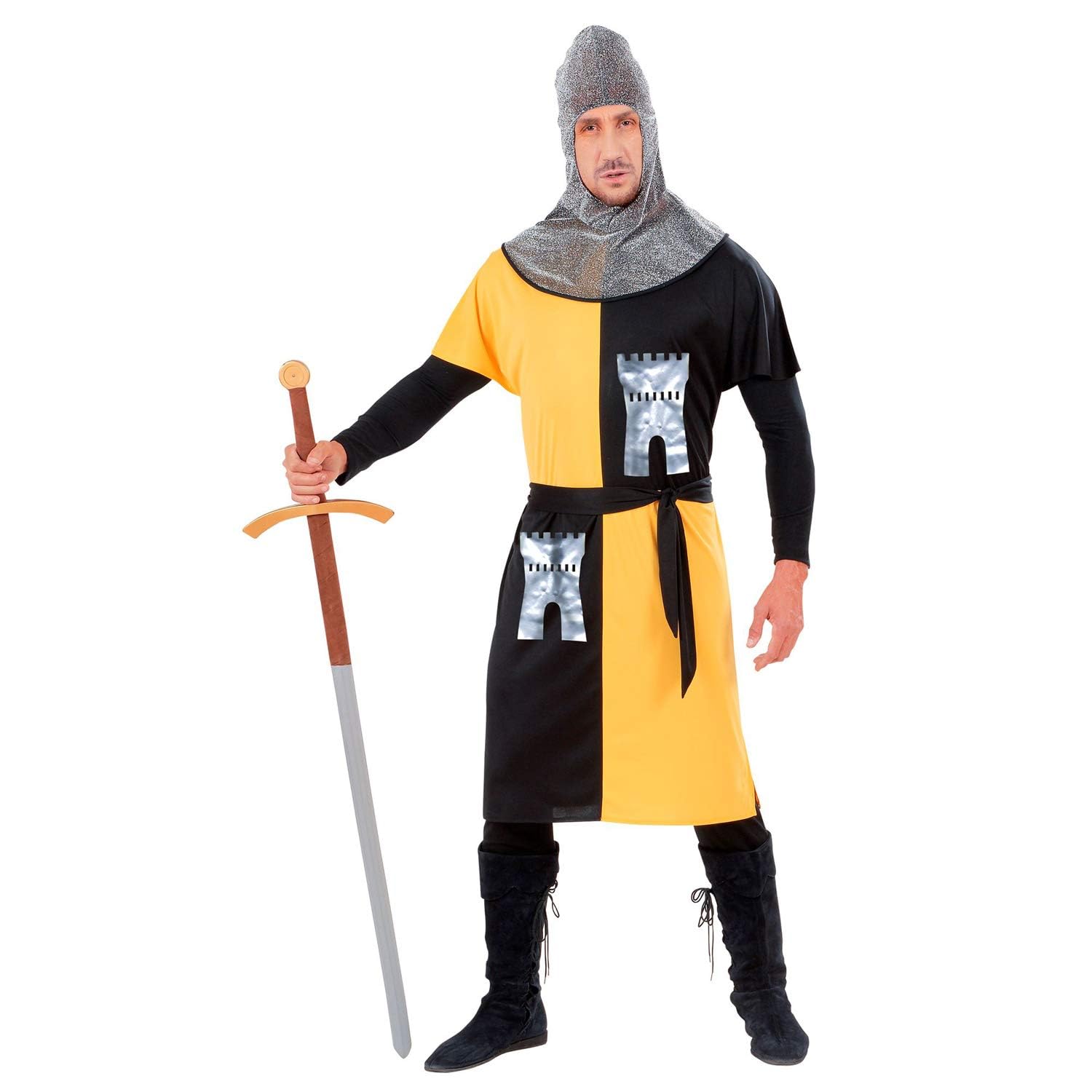 Widmann Medieval Warrior Costume, Coat, Belt, Hood, Knight, Crusader, Warrior, Fighter, Theme Party, Carnival