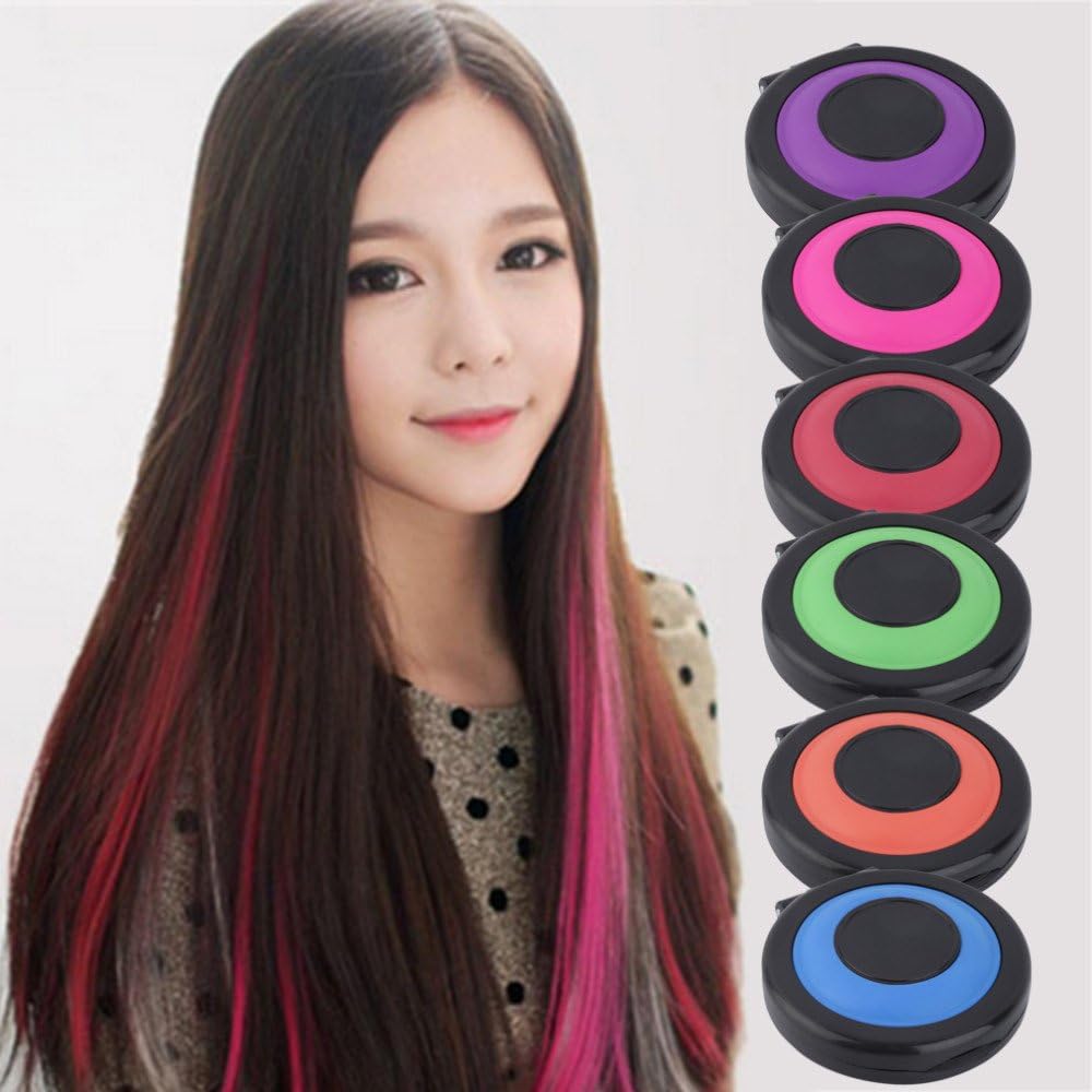 TEEROVA 6-colors Temporary Hair Dye Powder Cake Styling Hair Chalk Set Pastels Salon Kit, Red, 6 count (Pack of 1) - Image 3