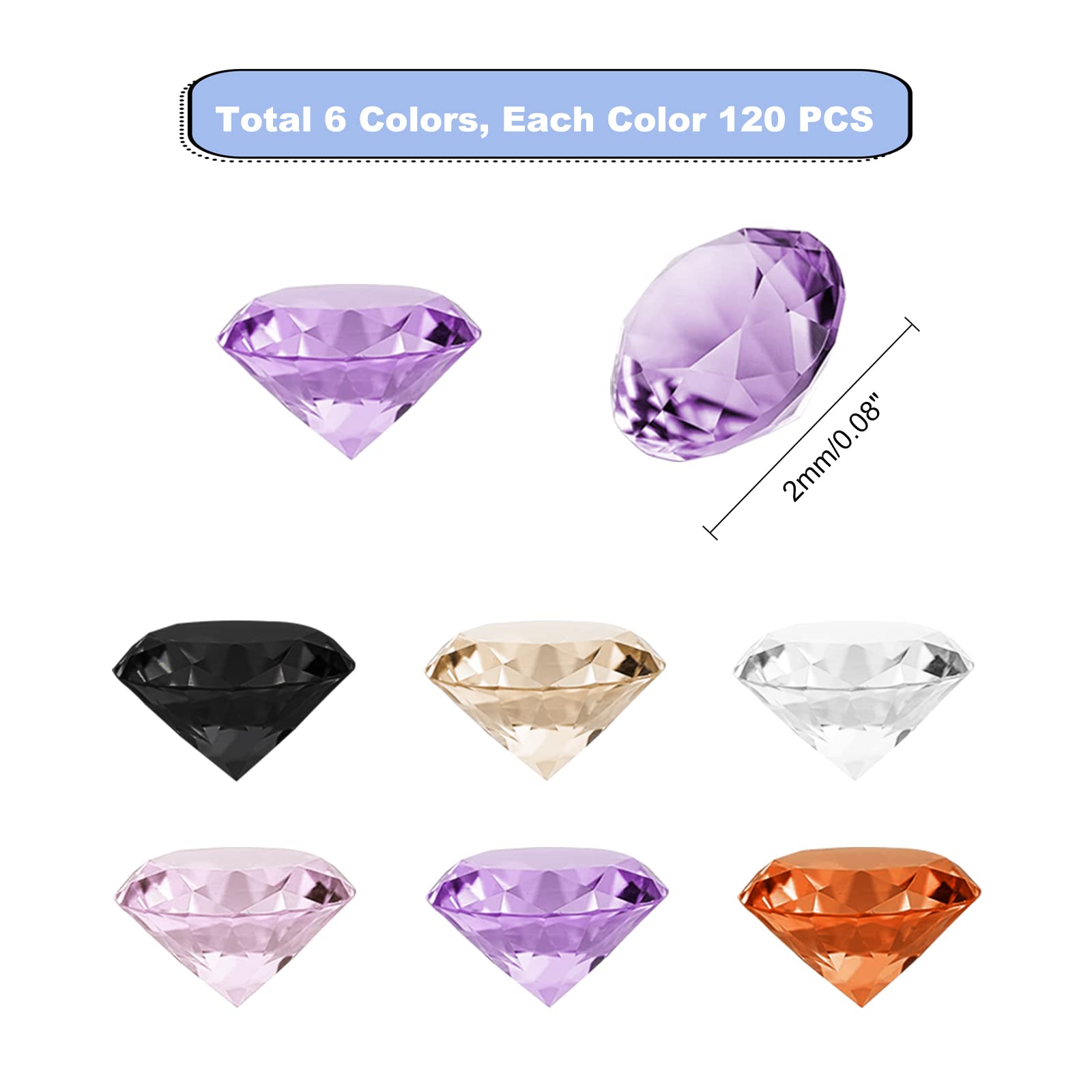 PH PandaHall 720pcs 2mm Cubic Zirconia Stones, 6 Colors Diamond Small Loose CZ Stones Grade A Faceted Rhinestone Stone Cabochon for Ring Earring Bracelet Necklace Charms Jewelry Making