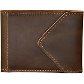 Glorixen Genuine Leather Wallet for Men Vintage Bifold Money Clip Holder (Dark brown)