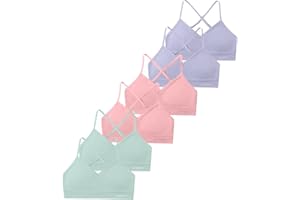 Livona Racerback Training Bra for Girls- 6 Pack Seamless Sports Bra, Padded Everyday Bra Bralette,Crop Cami Tank Top (6-14)