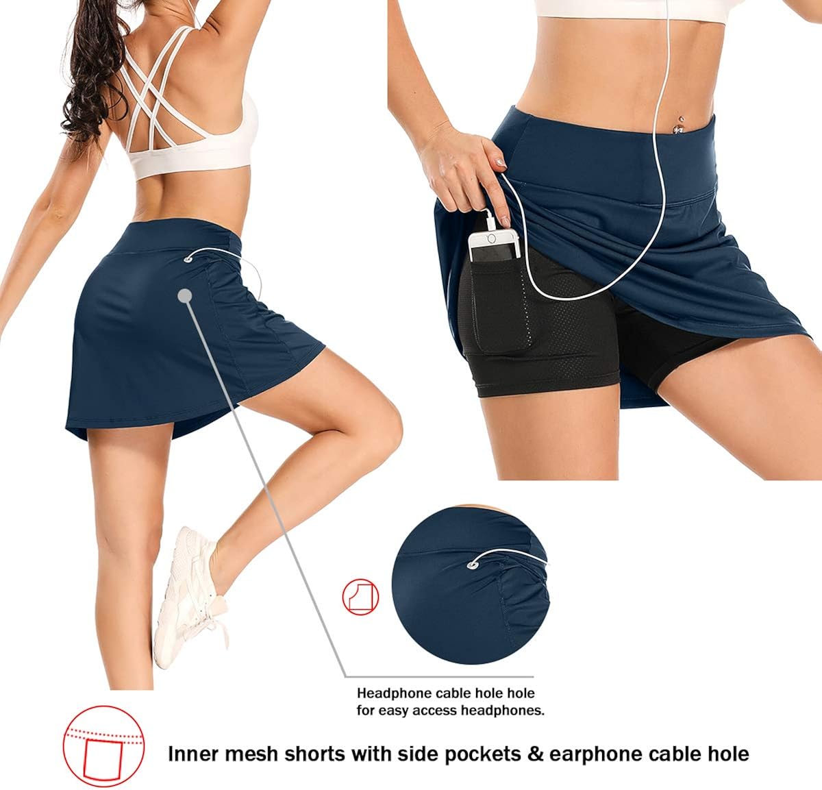 Jessie Kidden Women's Athletic Stretch Skort Tennis Skirts with Shorts and Pockets for Running Tennis Golf Workout Sports: Clothing