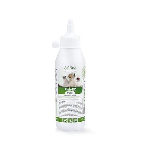 AniForte Floh-EX Pulver 250 ml für Hunde, Katzen, Pferde, Haus- und Hoftiere, Natürliche Abwehr gegen Flöhe und Floh-Befall
