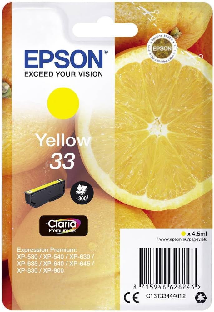 Epson 33 Yellow Ink Cartridge Genuine Claria Premium 300 Pages