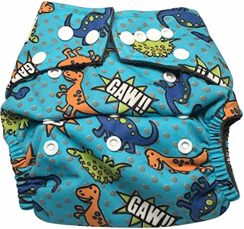Happy Playful 1 Baby Cloth Diaper All in One One Size Bamboo Charcoal Best for Baby's Soft Skin + 1 FREE Bamboo Charcoal Insert (5 Layers Thick).Machine Washable, Reusable,Adjustable (Blue Dinosaurs)