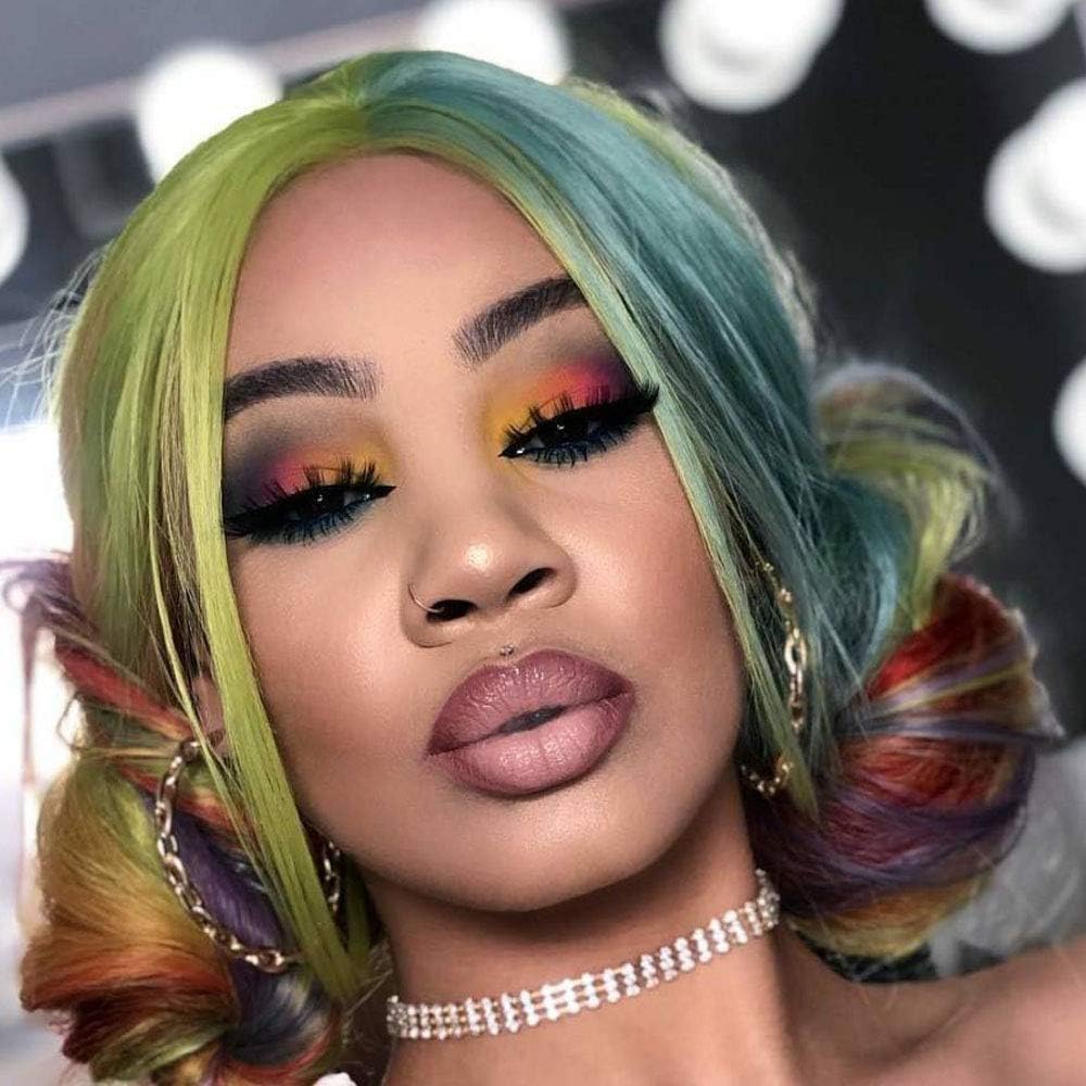 Rainbow Lace Front Wigs for Women Natural Looking Multiple color Long Straight Wig Pre Plucked Hairline Hair Synthetic Hair Rainbow Dash Cosplay Party Wig 26inch - Image 4