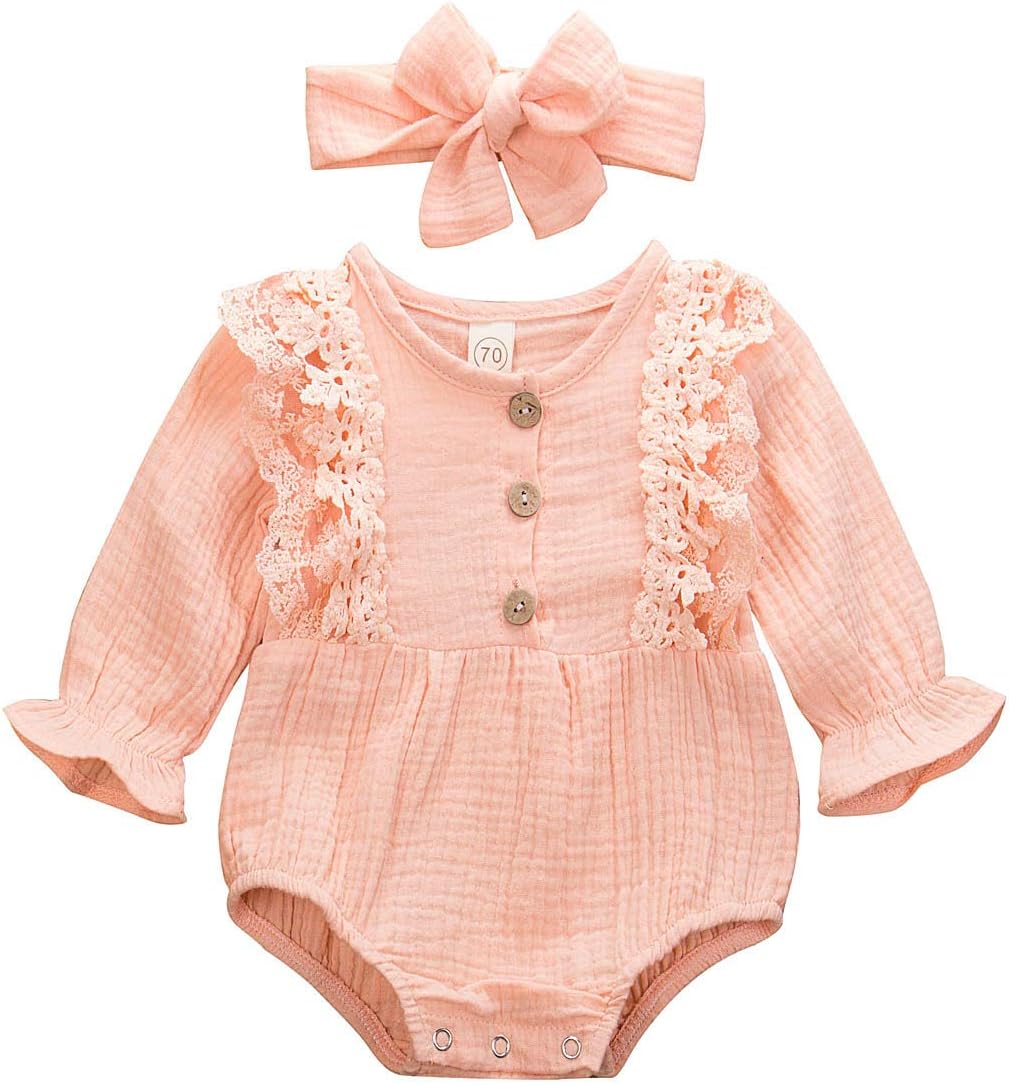 Dongci Newborn Baby Girls Ruffle Romper Jumpsuit Bodysuit Headband Summer Clothes Outifis