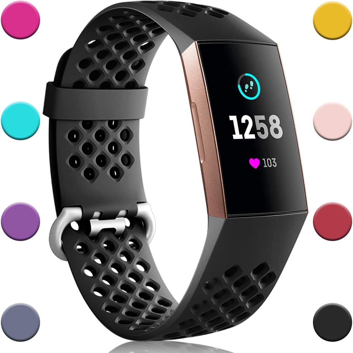 Nofeda Bands Compatible with Fitbit Charge 4 / Charge 3 / Charge 3 SE, Air Holes Breathable Sport Wristband Replacement for Fitbit Charge 3/ Charge 4 Fitness Tracker Women Men, Large, Black