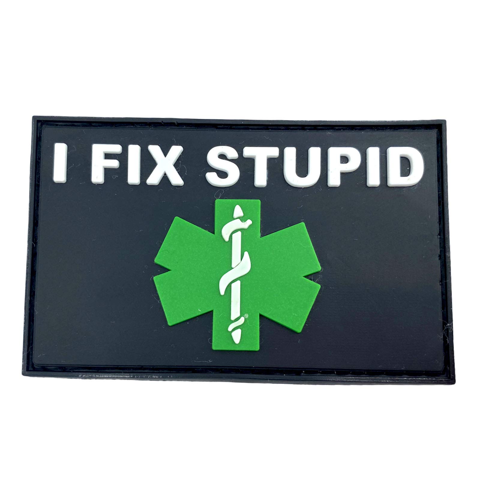 I Fix Stupid Medic Tactical PVC Airsoft Paintball Cosplay Patch (Black Green)