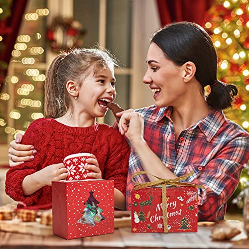 VGOODALL 14PCS Christmas Bakery Boxes with Window, Single Cupcake Carrier with Window Insert and Handle Pastry Containers Muffins Cupcake Carriers for Bakery Wrapping Party Favor Packing