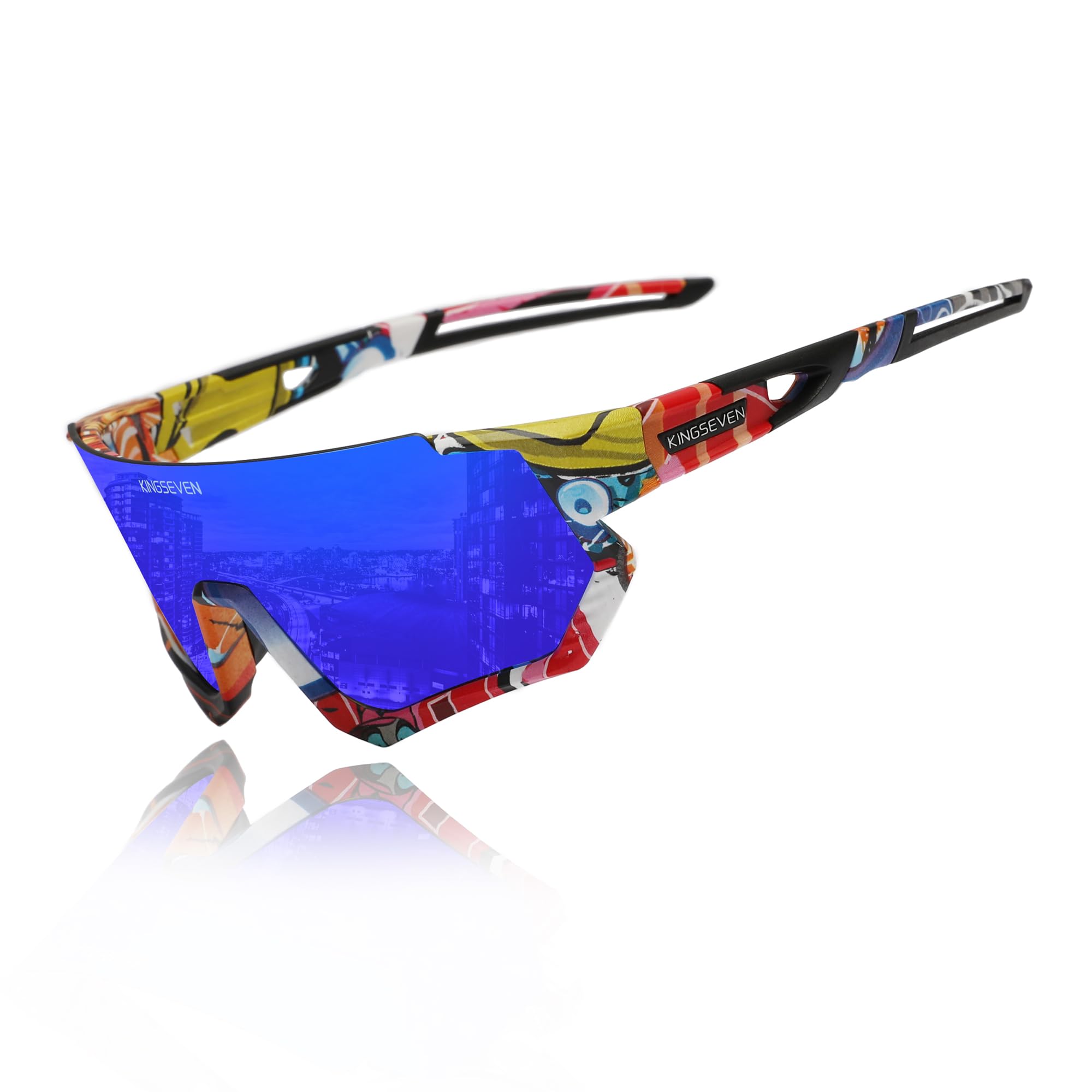 KINGSEVEN Polarized Cycling Sunglasses Men Sports Sunglasses Mtb Bicycle Glasses UV400 Protection LS910 (LS910-C02 Limited Blue)